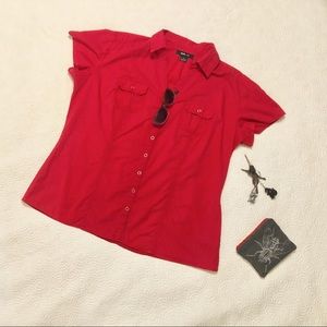 Style & Co, lightweight red snap up shirt